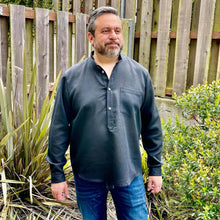 Load image into Gallery viewer, Model wears a long sleeve shirt with half placket and collar stand
