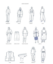 Load image into Gallery viewer, Thirteen line drawing illustrations of various garment pieces

