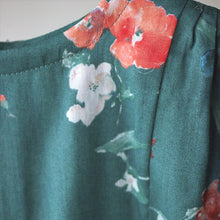 Load image into Gallery viewer, Close up of neckline of blouse, made using New Morning Fabric design
