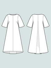Load image into Gallery viewer, Front and back line drawings of Box Pleat Dress
