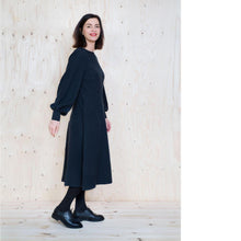 Load image into Gallery viewer, Lady wears midi dress with long puffy sleeves
