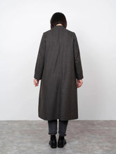 Load image into Gallery viewer, Back view of lady wearing V-Neck Coat shows a slight A-line shape
