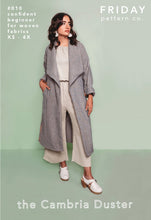 Load image into Gallery viewer, Cambria Duster Sewing Pattern Packaging, front view.

