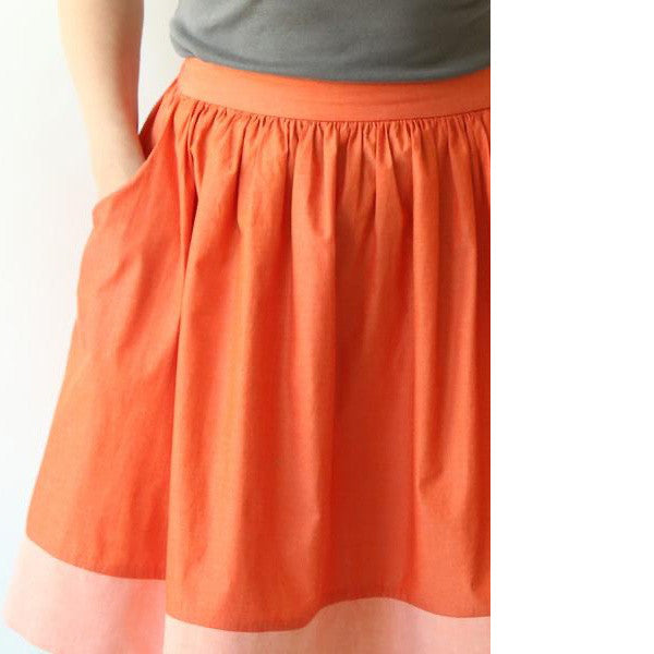 Gathered Cleo skirt with hand in pocket