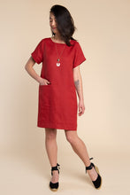 Load image into Gallery viewer, Lady wears a shift dress with hand in front inseam pocket
