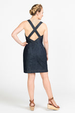 Load image into Gallery viewer, Back view of knee-length Fiona Sundress shows a cross over straps detail
