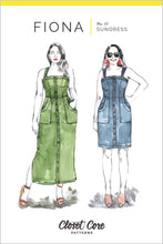 Load image into Gallery viewer, Front packaging of Fiona Sundress Sewing Pattern with illustrations of Sundress in 2 different lengths
