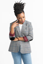 Load image into Gallery viewer, Lady wears Jasika Blazer with sleeves rolled up revealing contrasting colour lining detail

