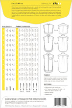 Load image into Gallery viewer, Packaging back view of Kalle Shirt includes fabric measures chart
