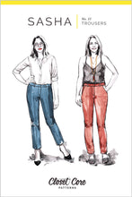 Load image into Gallery viewer, Illustrations of two ladies wearing Sasha trousers, one with crease down centre of legs for more formal style
