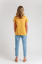 Load image into Gallery viewer, Back view of Darling Ranges short-sleeve, hip-length blouse
