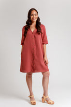 Load image into Gallery viewer, Lady wears Darling Ranges V-neck, button-down, dress
