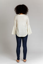 Load image into Gallery viewer, Back view of Dove Blouse, with dipped hem.
