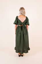 Load image into Gallery viewer, Back view of Estella dress shows crossover back with bow tie
