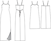 Load image into Gallery viewer, Line Drawings, front and back views of 2 lengths of Saltwater Slip Dress
