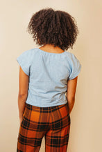 Load image into Gallery viewer, Back view of lady wearing a Square Neck top tucked into trousers
