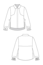 Load image into Gallery viewer, Technical line drawing of blouse.
