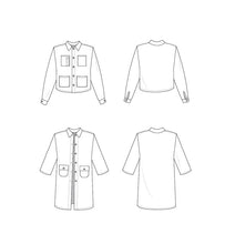 Load image into Gallery viewer, Line Drawings of Ilford Jacket in two lengths.
