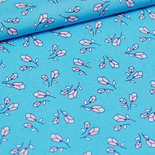 Load image into Gallery viewer, Close up of two tone pink tulip prints on blue background. 

