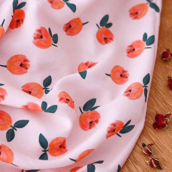 Close up of Viscose fabric with Peony flowers print