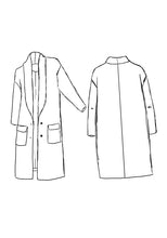 Load image into Gallery viewer, Line drawings of Pam Coat front and back views.
