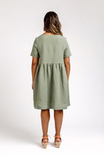 Load image into Gallery viewer, Back view of lady wearing tee dress with gathered waist skirt
