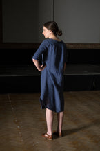Load image into Gallery viewer, Back view of Lady wearing a below-the-knee length Dress Shirt
