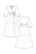 Load image into Gallery viewer, Line drawings of Named Clothing Sewing Pattern Hali Wrap Dress
