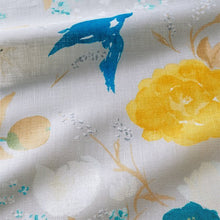 Load image into Gallery viewer, Close up of bird and flower print on linen fabric

