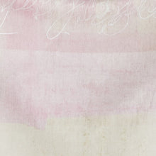 Load image into Gallery viewer, Close up of fabric shows three different shades of pink with an abstract calligraphy print on the top section
