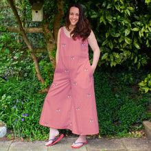 Load image into Gallery viewer, Lady wears wide legged jumpsuit, made up in Bike Ride Organic Cotton Poplin fabric
