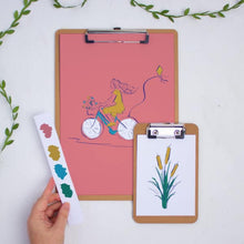 Load image into Gallery viewer, Ink illustration of lady riding bike print
