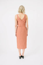 Load image into Gallery viewer, Back view of Axis Dress shows wrap V neck, pencil skirt
