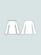 Load image into Gallery viewer, Line drawing of Puff Shirt, front and back.
