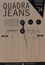 Load image into Gallery viewer, Quadra Jeans Sewing Pattern Packaging shows line drawings of front and back views.
