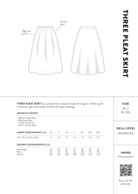 Load image into Gallery viewer, The Assembly Line Three Pleat Skirt Measures Chart
