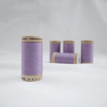 Load image into Gallery viewer, Five wooden reels of Scanfil Organic Cotton Thread in Lavender
