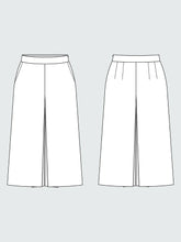 Load image into Gallery viewer, The Assembly Line Culottes Sewing Pattern Technical Line Drawing front and back views
