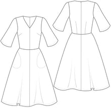 Load image into Gallery viewer, Line Drawing of The Avid Seamstress&#39; The A-Line Dress&#39;
