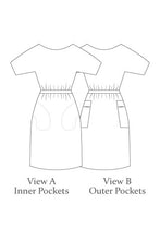Load image into Gallery viewer, Line Drawings of two variations of the Sheath Dress front.

