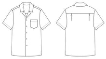 Load image into Gallery viewer, Line drawing of Tropical Shirt, front and back.
